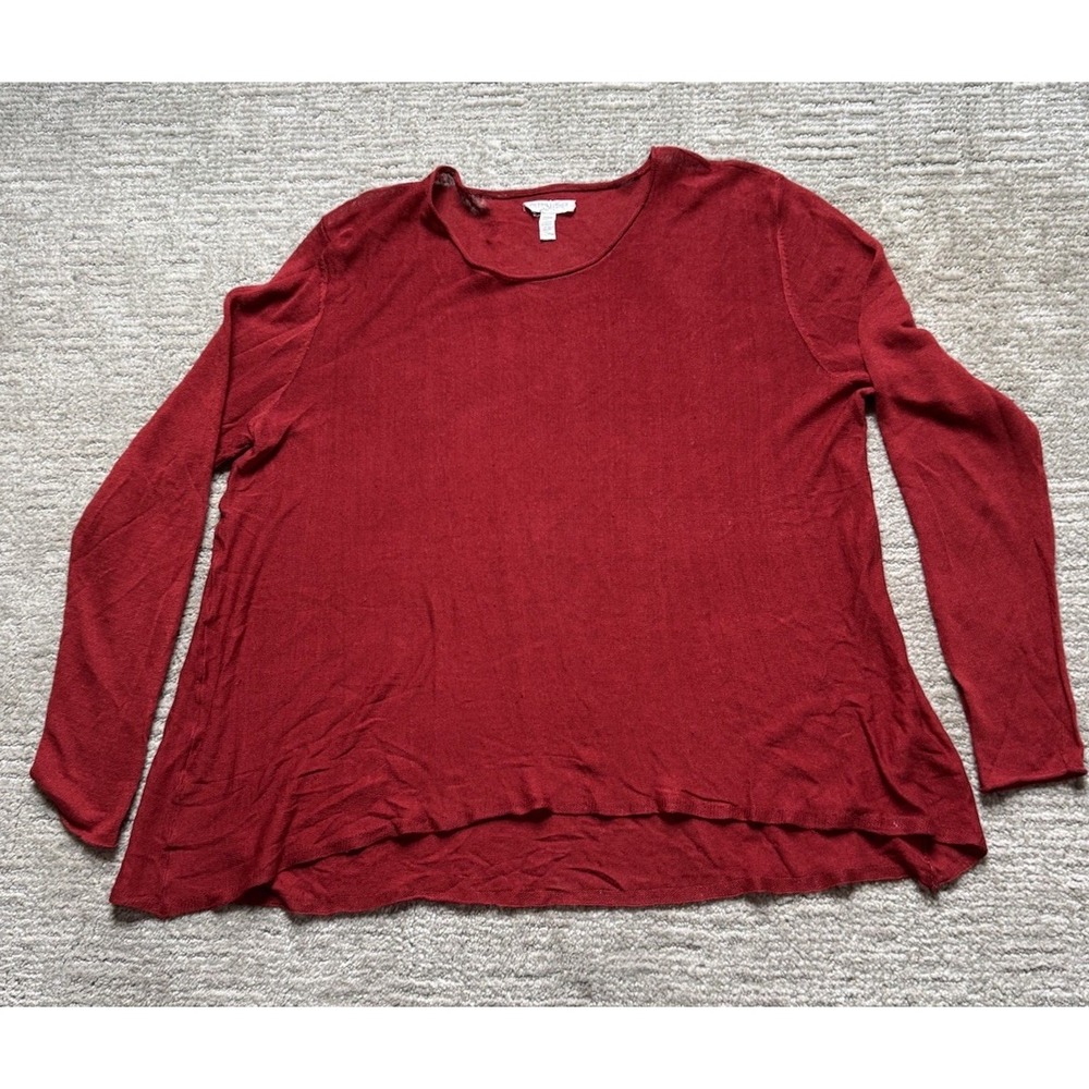 Eileen Fisher Red Linen Sweater Top Petite Size PM  OVERSIZED SHEER cottage Core